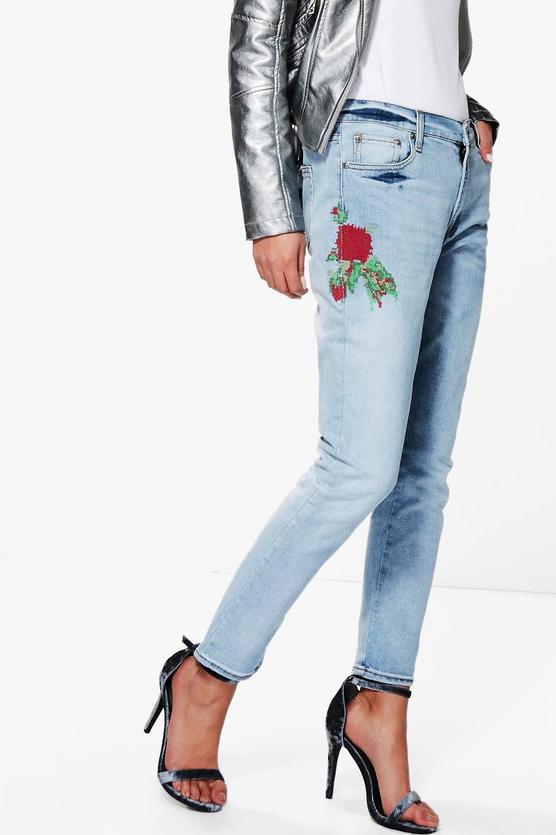 Emma Embroidered Slim Fit Boyfriend Jeans